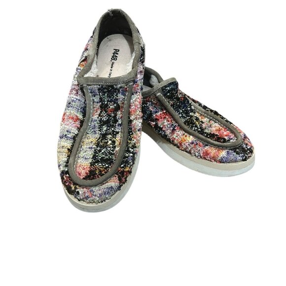 P448 Bubble Slip On Sneakers Sz 9 / 39 | Colorful Woven Patchwork Italy Designer - Picture 1 of 10